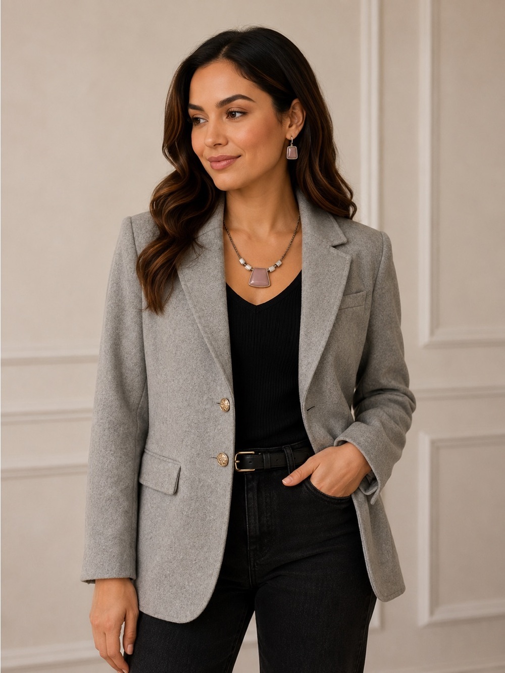 WHBM Blazer Size 8 Gray Wool Blend Tailored Lined Machine Washable NWT